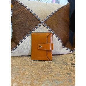 Bostanten Small Brown Leather Bifold Wallet Snap Closure Zip Pocket